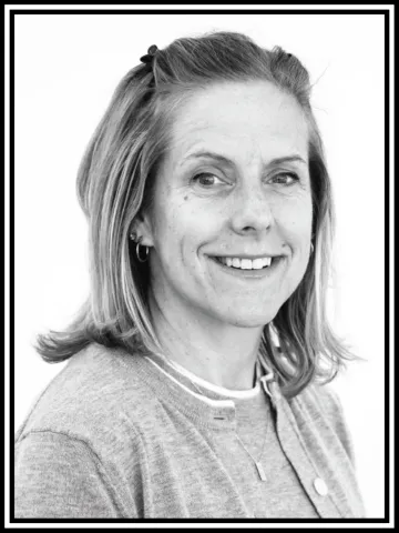 A portrait of Laura in black and white