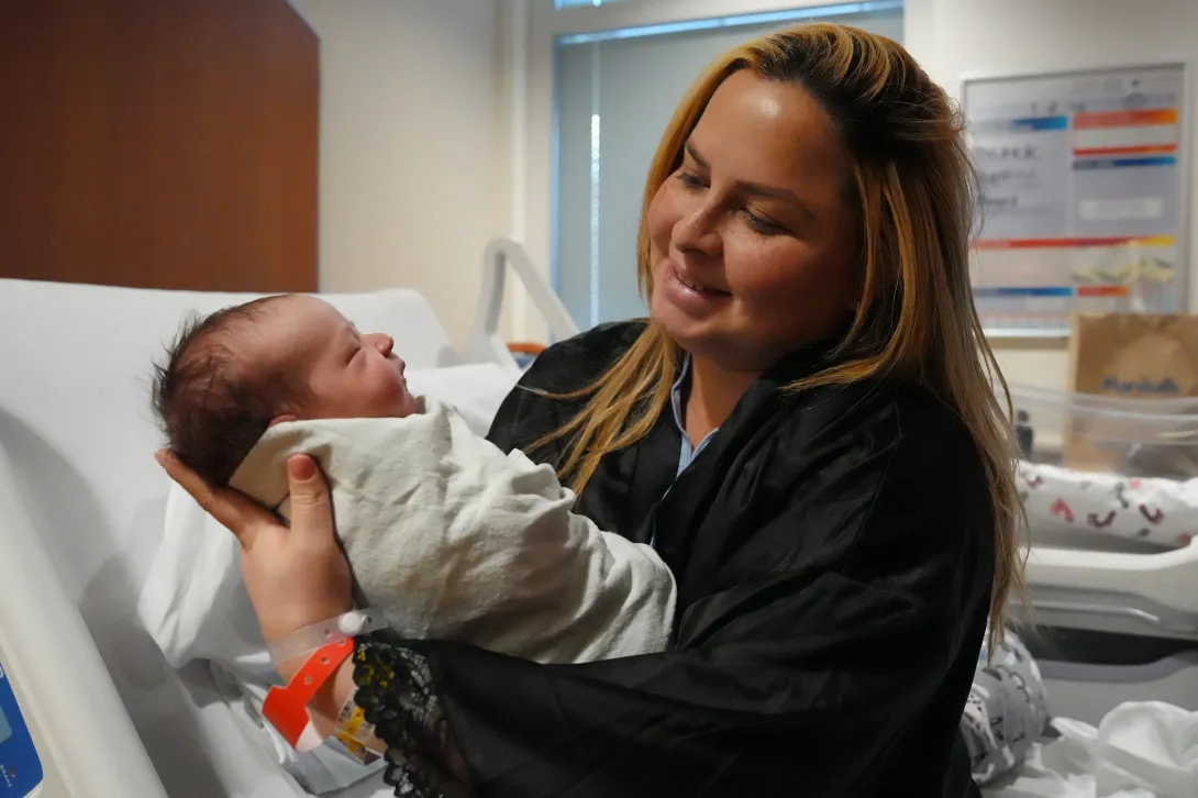 Angelica with her newborn Sammer, the first baby born at Denver Health in 2025, who was delivered at 1:49 a.m. on New Year's Day.