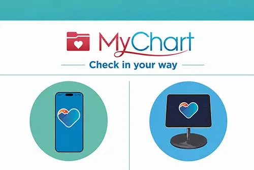 A MyChart graphic with a phone and a computer screen